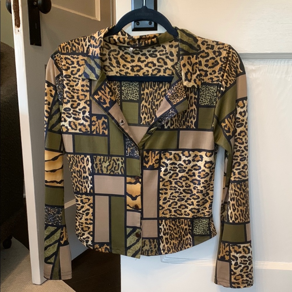 Leopard Print Patchwork Blouse - image 1